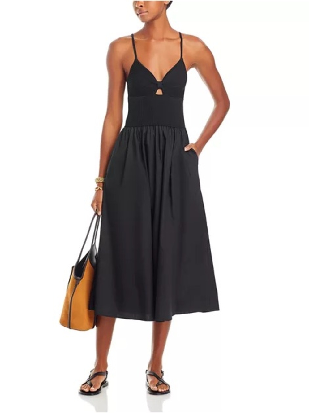 Lucy Paris Barcelona Cut-out Black Midi Dress - Size S